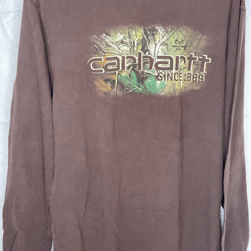 Carhartt Realtree Camo Graphic Long Sleeve Shirt Men's Medium Brown Original Fit